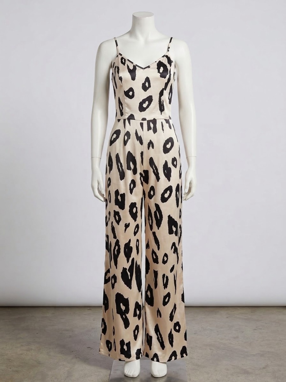 Sleeveless Wide-Leg Jumpsuit in Beige Leopard Print